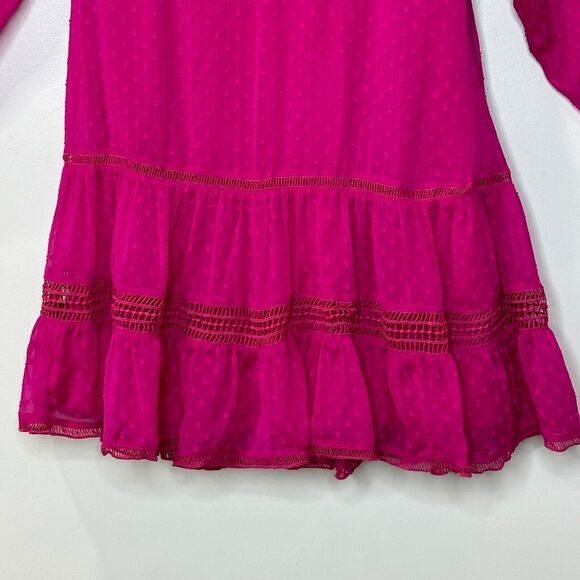 Not So Serious Anthro Swiss Dot Smocked Cuffs Wrap Mini Dress Pink Women XL NWT - Picture 11 of 12
